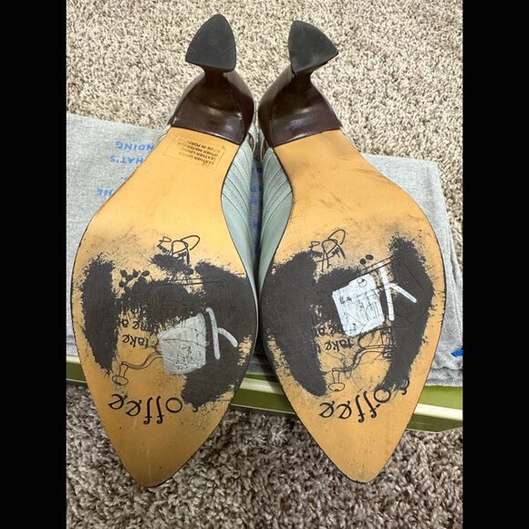 John Fluevog Leather Light Blue Multi Strap Wood Heels Coffee Macchiato Line 8.5 - Picture 7 of 10